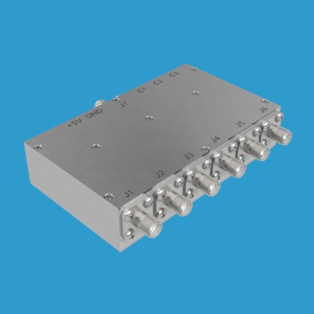 50 Ohm absorptive 1P6T solid-state RF switch with SMA female