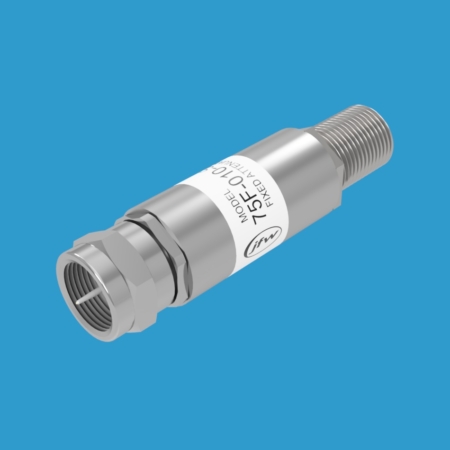 JFW model 75F-XXX-S F fixed attenuator 1 Watt with 75 Ohm F male/female connectors